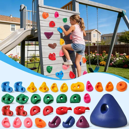 Miniatura 12 de Juego de 45 soportes para escalada en roca para niños, agarres de pared para escalada en roca, juego de pared para interiores y exteriores, juego