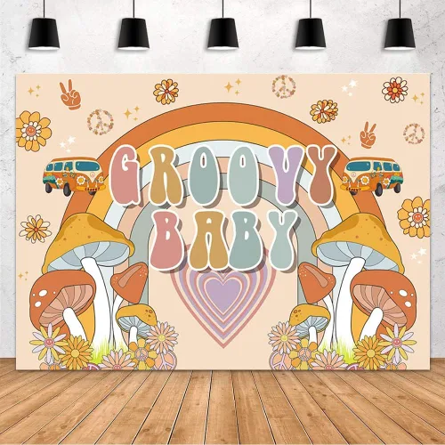 Miniatura 2 de MEHOFOND Telón de fondo de bebé Groovy de 7 x 5 pies, diseño de arco iris, retro, hippie, bohemio, niña, decoración de baby shower, amor de paz