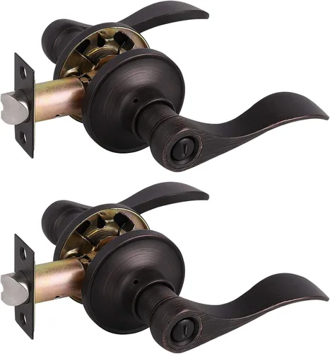 Miniatura 33 de Gobrico - Manija de puerta de privacidad negra mate, paquete de 1, palanca interior sin llave para dormitorio y baño, reversible, estilo onda/gota