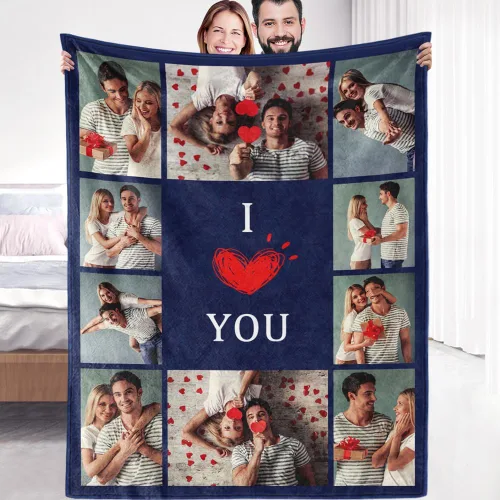 Miniatura 18 de Manta de fotos personalizada de forro polar, suave, cálida, mullida, regalos personalizados para parejas, novio, novia, manta con fotos 4 fotos