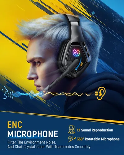 Miniatura 4 de Tatybo Wireless Gaming Headset for PC, 2.4 Ghz USB & Type-C Gaming Headphones with Microphone, 30H Battery Bluetooth Headphones for Switch, Laptop