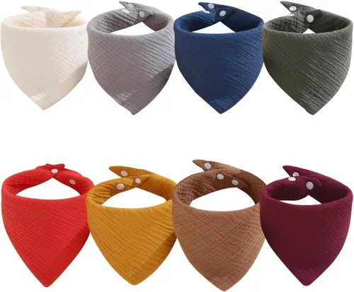 Miniatura 6 de Baberos de muselina, paquete de 8 baberos bandana para bebé, algodón suave extra absorbente, babero para babear y dentición T-6pcs-no resistente al