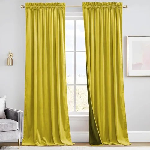 Miniatura 12 de RYB HOME Cortinas de terciopelo verde oliva de 72 pulgadas de largo, cortinas opacas con aislamiento térmico, tratamiento de ventana, decoración