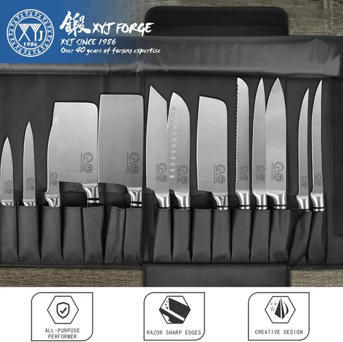 Miniatura 7 de XYJ Cuchillos auténticos desde 1986,Juego profesional de cuchillos de chef con bolsa, cuchillo de carnicero para bolsa de corte de carne Mitado Negro