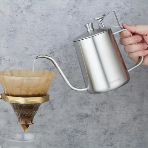 Miniatura 3 de Easyworkz Gage - Hervidor de café de cuello de cisne para verter sobre 20 onzas con termómetro de acero inoxidable con boquilla larga y estrecha