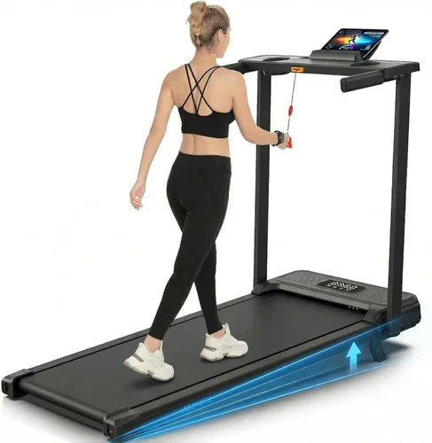 FUNMILY Caminadora inclinada de 3.5 HP con escritorio y barra de asa, resistente capacidad de peso de 350 libras, cinta de correr portátil para el