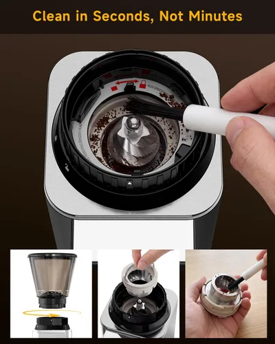 Miniatura 8 de IAGREEA Molinillo de café con rebabas cónicas, 48 ajustes de molienda, antiestático de baja velocidad de 450 RPM, temporizador de precisión, soporte
