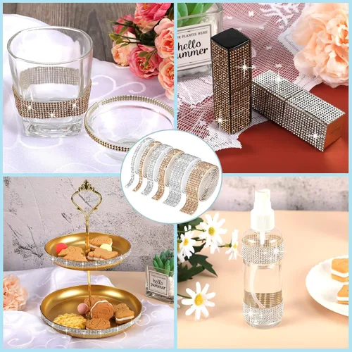 Miniatura 2 de 6 rollos de cinta de diamantes de imitación de Navidad, tiras autoadhesivas de diamantes de imitación, tiras de diamantes de cristal brillantes