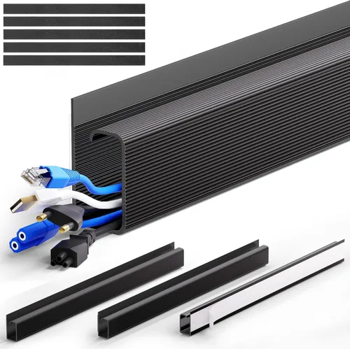 ZhiYo Organizador de cables debajo del escritorio con canal J (4 x 15.7 pulgadas), canaleta de cables de 63 pulgadas, organizador de cables