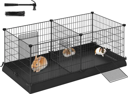 Miniatura 9 de SONGMICS Corralito para mascotas, jaula de animales pequeños, valla para mascotas con bridas para cables, recinto de metal para conejillos de Blanco