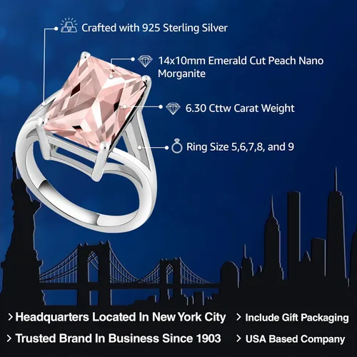 Miniatura 89 de Gem Stone King Anillo de compromiso solitario con piedra preciosa de corte esmeralda de 0.551 x 0.394 in para mujer, plata de ley 925, anillo