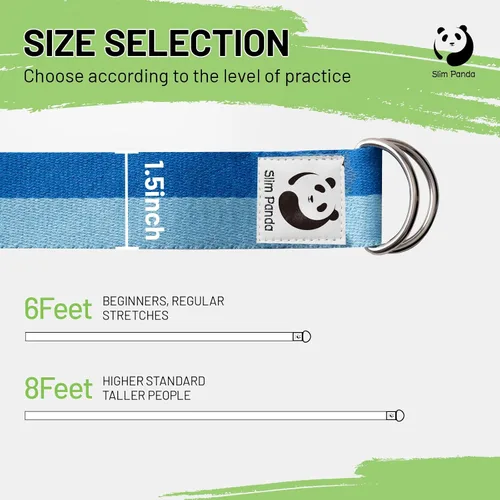 Miniatura 2 de Correa de yoga Slim Panda para estiramiento, Correa de yoga de algodón con hebilla ajustable en forma de D, Correa de yoga no elástica para pilates