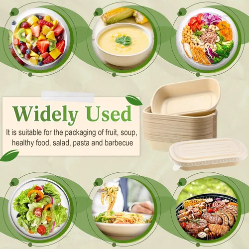 Miniatura 5 de Remerry 50 juegos de 17 oz, tazones desechables con tapas de papel, recipientes desechables de papel para preparación de comidas, recipientes