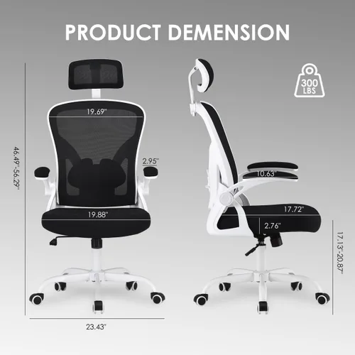 Miniatura 2 de Office Chair Ergonomic Desk Chair, 300LBS Capacity, High Back Computer Chair with Lumbar Support, Flip-up Armrests Swivel Task Chairs for Long Hours