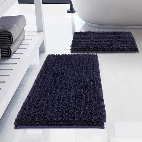 Miniatura 8 de Juego de 2 alfombras de baño de felpilla de lujo, parte inferior de goma termofusible gruesa, antideslizantes, alfombras de baño de secado rápido