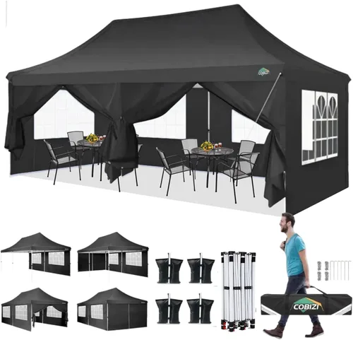 Miniatura 31 de COBIZI Canopy Tienda de campaña desplegable de 10 x 20 pies con 6 paredes laterales, toldo comercial impermeable, glorieta instantánea