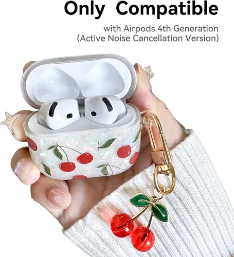 Miniatura 2 de Funda compatible con AirPods 4, bonita funda estética para AirPod 4 con llavero, funda protectora de TPU suave a prueba de golpes para mujeres