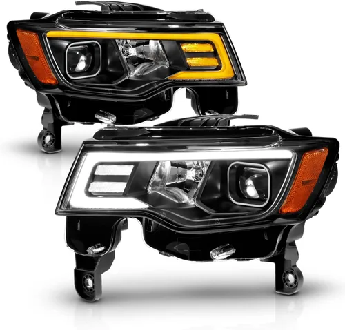 Miniatura 9 de AmeriLite - Conjunto de faros delanteros de repuesto para Jeep Grand Cherokee Switchback 2017-2022, faros de proyector cuadrados LED, negro, lado