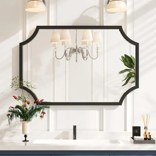 Miniatura 2 de Kelly Miller Espejo de baño negro festoneado para pared, espejo negro de 24 x 36 pulgadas, espejo decorativo de pared con marco biselado para baño
