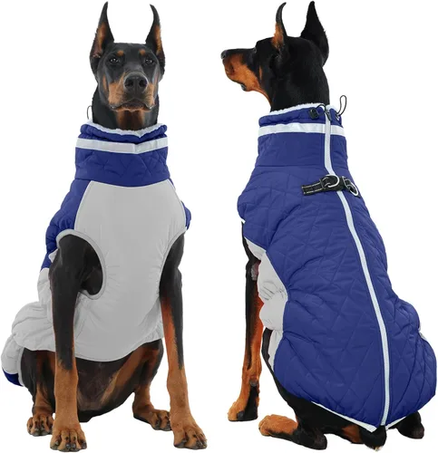 Miniatura 63 de Abrigo de invierno para perro, chaqueta grande para perro, chaqueta impermeable para mascotas con cremallera trasera, abrigo para mascotas con arnés