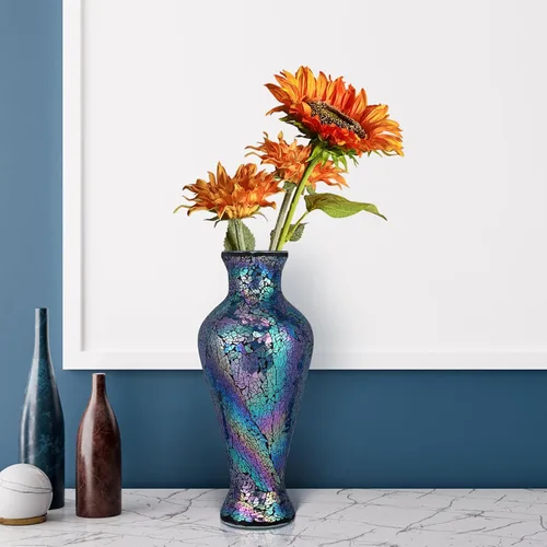 Miniatura 7 de MDLUU Florero de mosaico de 15.3 pulgadas de alto, florero de vidrio agrietado hecho a mano, florero decorativo para decoración del hogar, boda