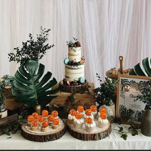 Miniatura 4 de Rsstarxi Paquete de 12 adornos 3D para cupcakes de baloncesto para decoración de tartas de baloncesto para temática deportiva, baby shower, fiesta