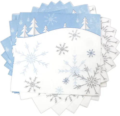Miniatura 7 de Servilletas de Copo de Nieve, Servilletas Desechables de Papel para Almuerzo Navideño Decoraciones de Fiesta Temática de Nieve Azul, Servilleta
