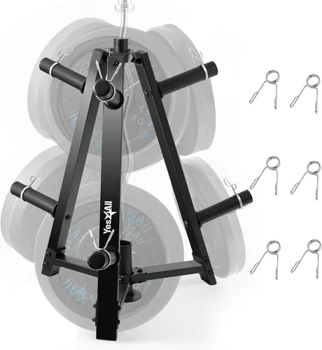 Miniatura 10 de Yes4All 6 clavijas y 4 estantes de almacenamiento de pesas que cargan hasta 1190 libras – soporte para árbol de pesas y barra montado en la pared