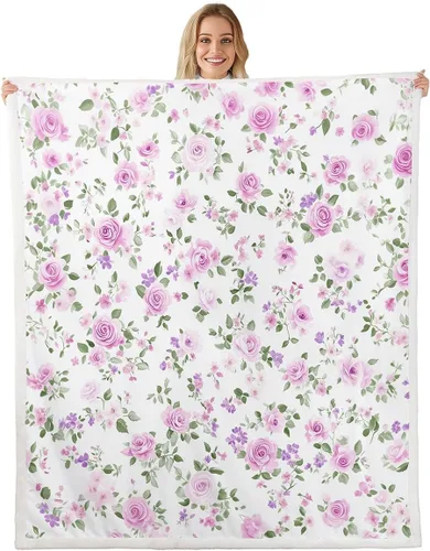 Miniatura 23 de Manfei Blue Flower Throw Blanket Watercolor Floral Print Fleece Blanket Botanical Wildflower Cozy Throws for Bed Couch Sofa,Kids Boys Girls Room