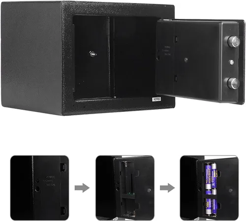 Miniatura 5 de Caja fuerte de acero pequeña de seguridad ignífuga impermeable con bloqueo de teclado y llaves, caja de seguridad digital de 0.2 pies cúbicos