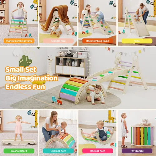 Miniatura 5 de Pikler - Juego de triángulos plegables 7 en 1, juguetes de escalada para niños pequeños, patio de juegos interior para niños, juego de escalada