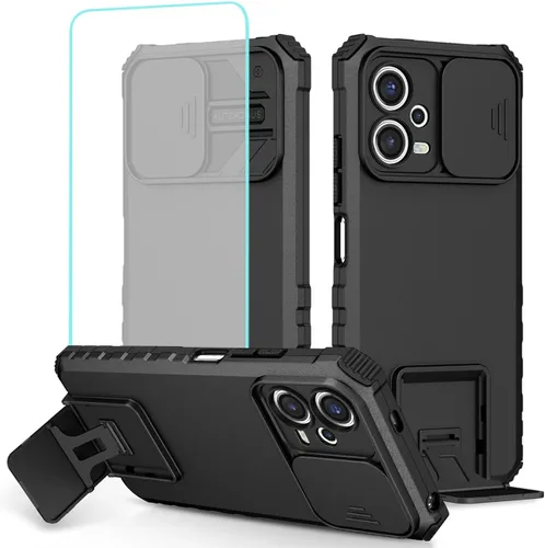 Funda para Redmi Note 12 5G, Redmi Note 12 4G/Poco X5 5G con protector de pantalla de vidrio templado y cubierta de cámara deslizante, cubierta