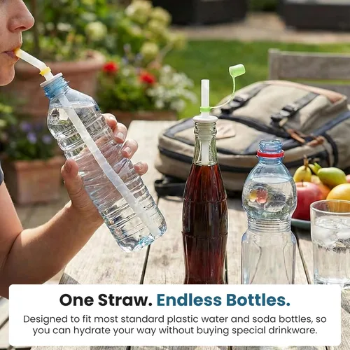 Miniatura 5 de Jokari Sorba y sella pajitas de soda para bebidas embotelladas, paquete de 4 popotes a prueba de derrames con sello flexible y tapa abatible, se