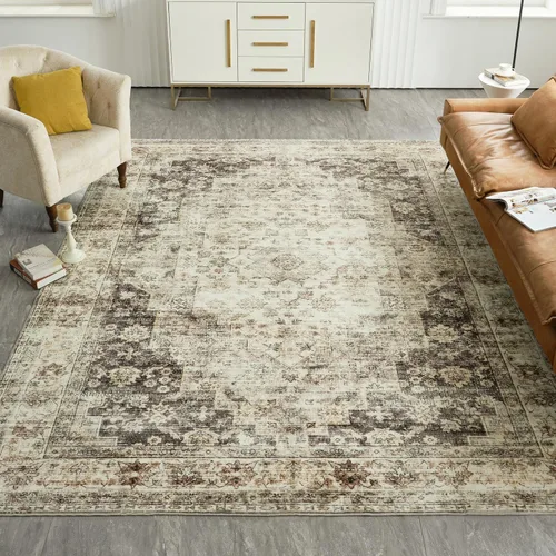Miniatura 28 de Alfombras de 6 x 9, alfombras grandes lavables con flores estilo boho, alfombra de pelo bajo antideslizante y ultradelgada, alfombra para puerta