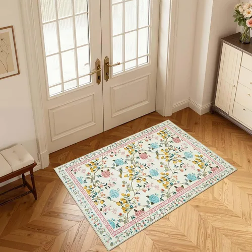 Miniatura 26 de Jinchan Alfombra Floral de Pasillo, 2x5, Alfombras Antideslizantes Lavables a Máquina, Alfombra Suave de Pelo Bajo para Pasillo, Resistente a