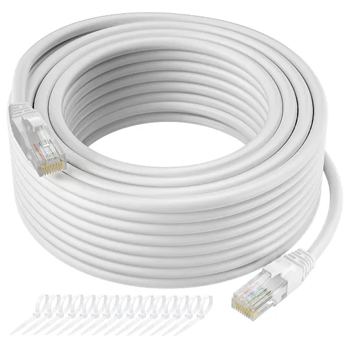 Cable Ethernet Cat5e de 200 pies, cable largo de Internet Cat 5e, cable de conexión sin enganches blanco, flexible, red, LAN, PoE, conector RJ45