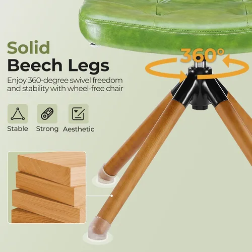 Miniatura 5 de Zouron Silla de escritorio moderna de mediados de siglo, silla de oficina de piel sintética sin ruedas, sillón giratorio con respaldo de ratán