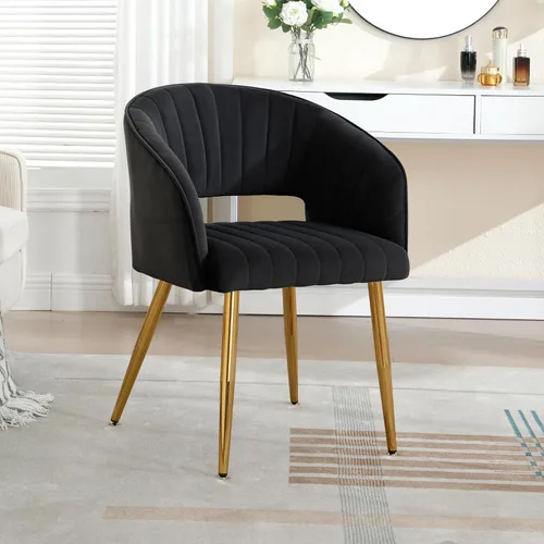 Miniatura 19 de ABET Silla de escritorio con ruedas, silla de terciopelo para oficina en casa, sillón giratorio con base dorada, sillas decorativas modernas Crema
