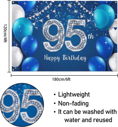 Miniatura 2 de HAMIGAR Fondo de pancarta de feliz cumpleaños 95 de 6 x 4 pies, decoraciones de cumpleaños de 95 años, suministros de fiesta para mujeres y hombres