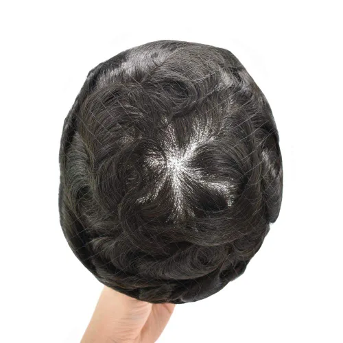 Miniatura 4 de Toupee - Pieza de pelo para hombre, 100% atada a mano, sistema de unidades de repuesto de cabello humano Remy europeo para hombres, duradero, fino