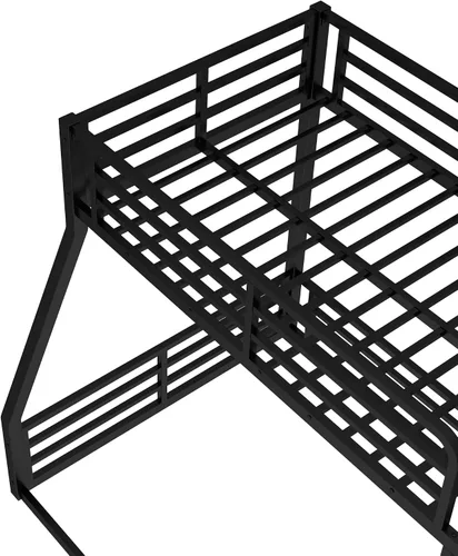 Miniatura 5 de Litera de metal resistente de tamaño individual sobre matrimonial, con escalera integrada y barandilla de seguridad para niños, adolescentes