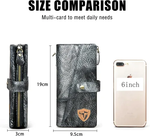 Miniatura 3 de Genuino caballo loco cuero viaje regalo moneda bolsillo tarjeta caso largo organizador cadena Rfid monedero con broche para hombres hombres 1803