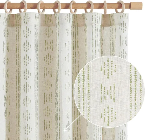 Miniatura 15 de jinchan Cortinas bohemias a rayas para sala de estar, cortinas de lino estilo granja de 63 pulgadas de largo, 2 paneles para dormitorio, mudcloth
