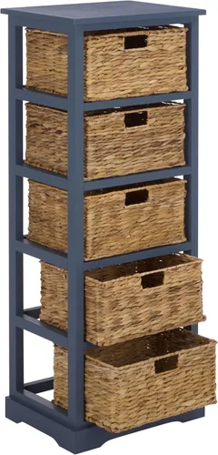 Miniatura 14 de SAFAVIEH Muebles Vedette - Torre de almacenamiento de 5 cestas - Negro envejecido - Madera maciza - Diseño de torre de cesta costera - Ideal