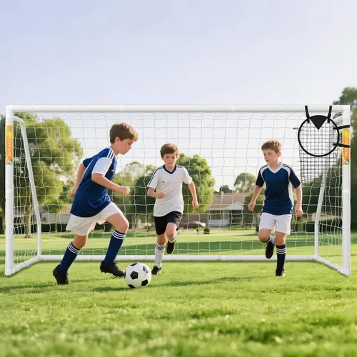 Miniatura 19 de DoCred Porterías de fútbol de 6x4/8x6/10x6.5/12x6/16x7/18x7/21x7/24x8 pies, portería de fútbol plegable de acero de tamaño completo para patio