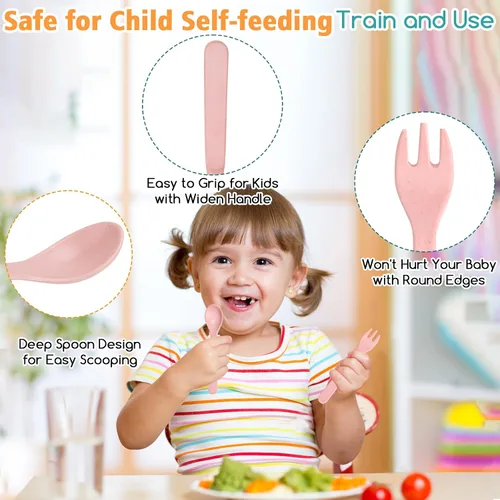 Miniatura 3 de Shopwithgreen Juego de utensilios de bambú para niños pequeños, juego de cucharas y tenedores para bebés y niños pequeños, juego de cubiertos