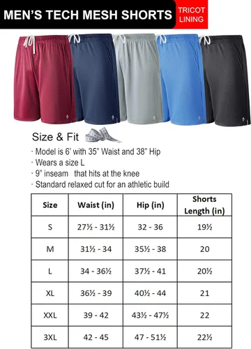 Miniatura 6 de Liberty Pro Paquete de 5 pantalones cortos deportivos para hombre, pantalones cortos de baloncesto de malla de 9 pulgadas para hombre, pantalones