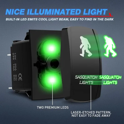 Miniatura 3 de MICTUNING 5pin BIGFOOT Interruptor basculante ON-OFF Luz LED 20A 12V Verde