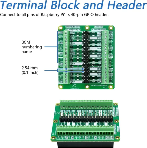 Miniatura 5 de Freenove Placa de ruptura para Raspberry Pi 5 / 4B / 3B+ / 3B / 3A+ / 2B / 1B+ / 1A+ / Zero 2 W/Zero W/Zero, protector de bloque de terminales