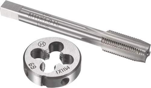 Miniatura 7 de uxcell M12 x 0.049 in Juego de llaves métricas y troqueladoras, rosca de máquina con troquel de roscado redondo, kit de grifo y troquelado
